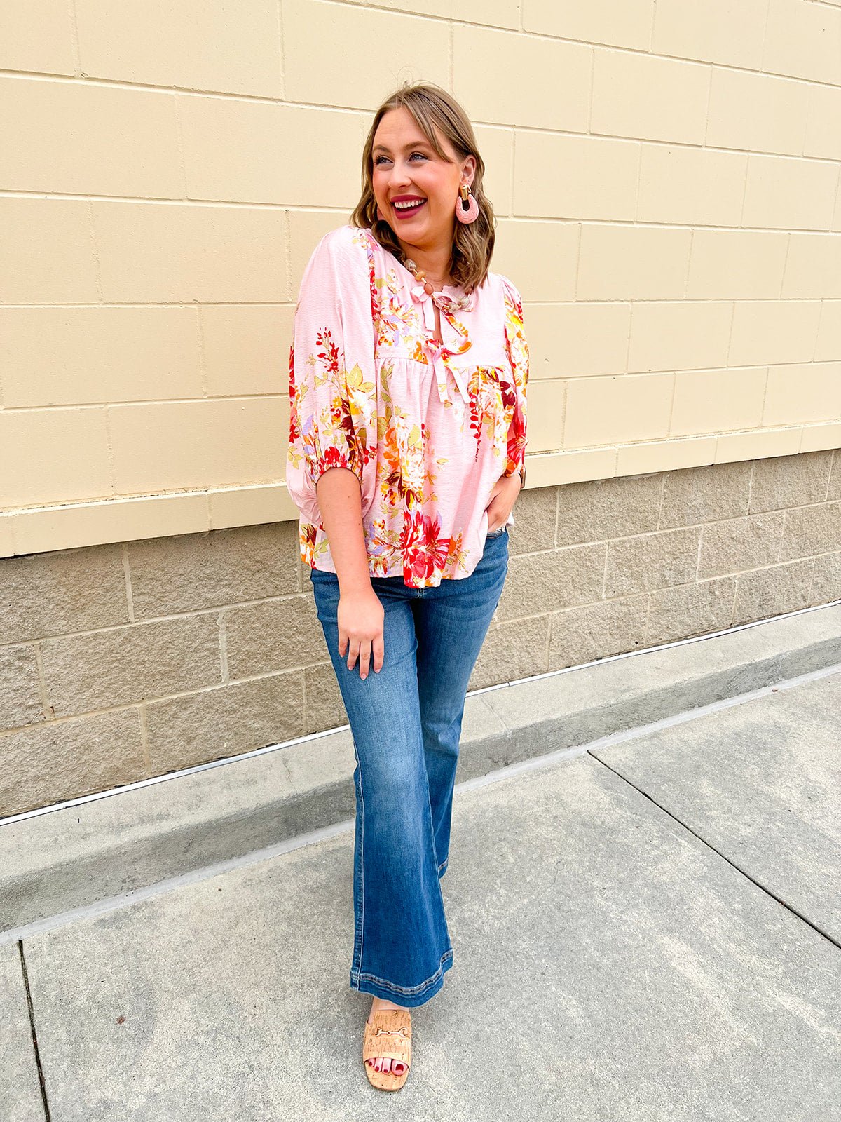 Peach Blossom Babydoll Tie Top - The Pink Pineapple 850