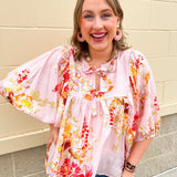 Peach Blossom Babydoll Tie Top - The Pink Pineapple 850