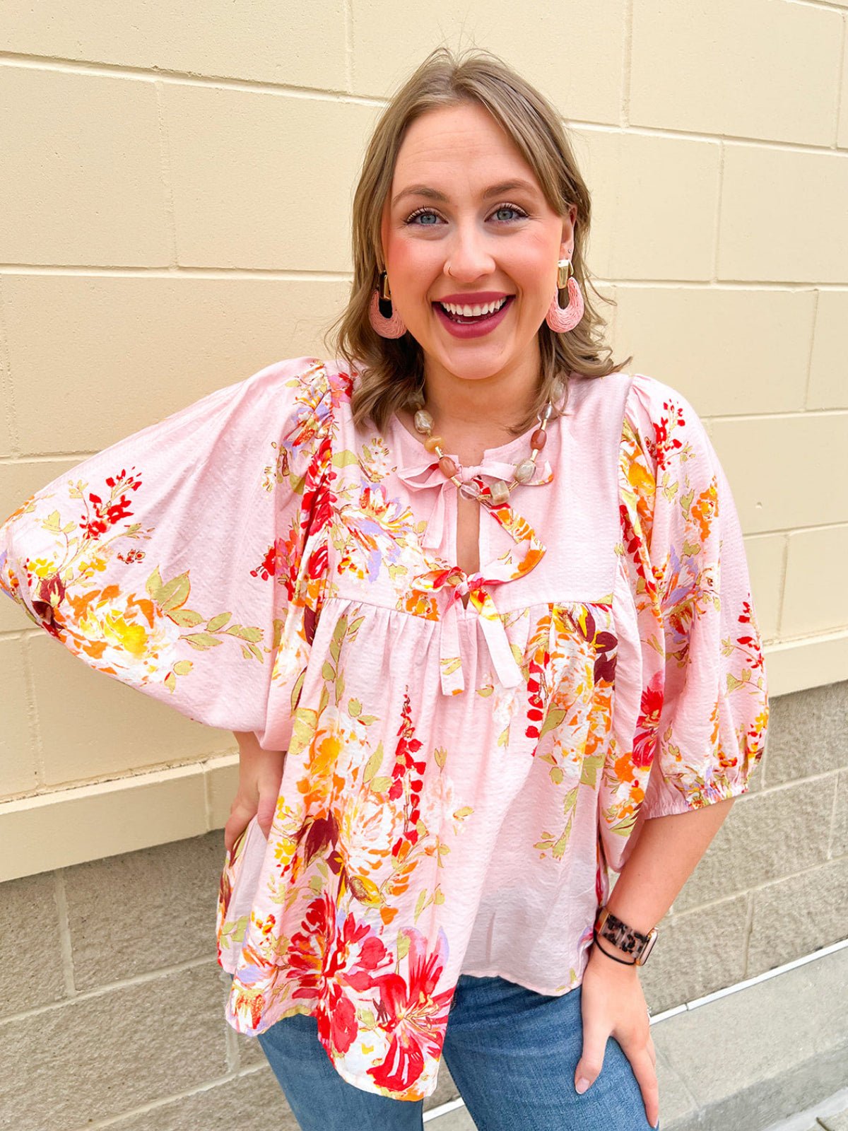 Peach Blossom Babydoll Tie Top - The Pink Pineapple 850