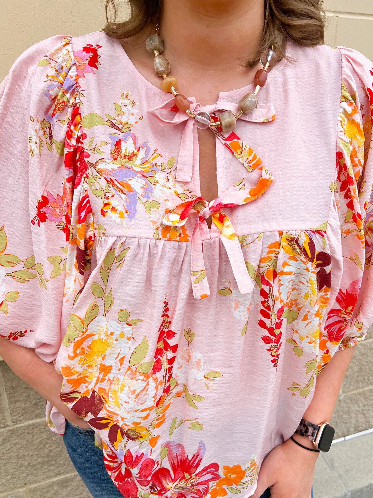 Peach Blossom Babydoll Tie Top - The Pink Pineapple 850