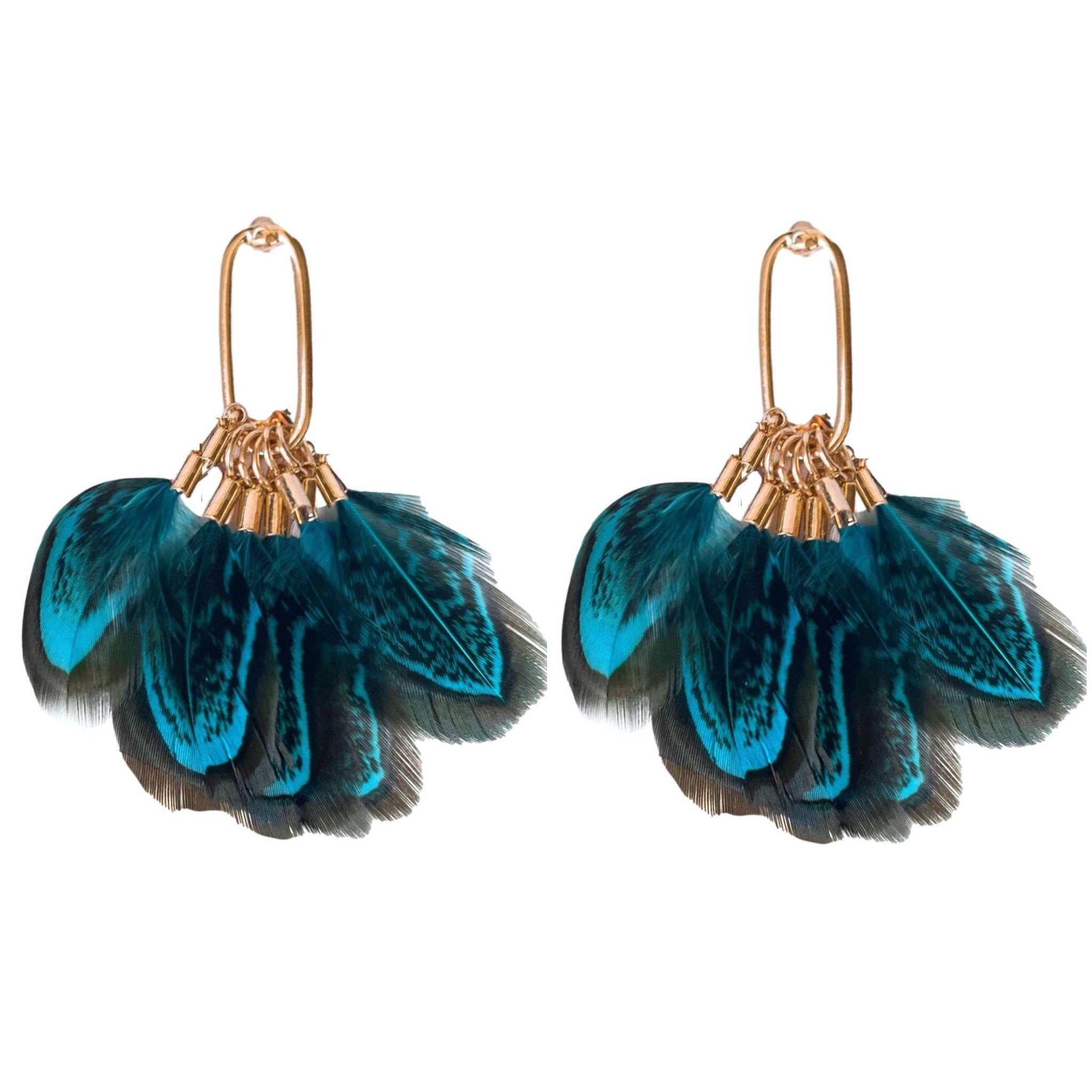 Peacock Feather Statement Earrings - The Pink Pineapple 850