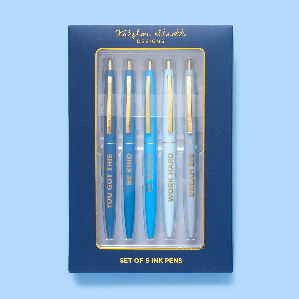 Pen Set - Motivational - Asst Blues - 5 Piece Set - The Pink Pineapple 850