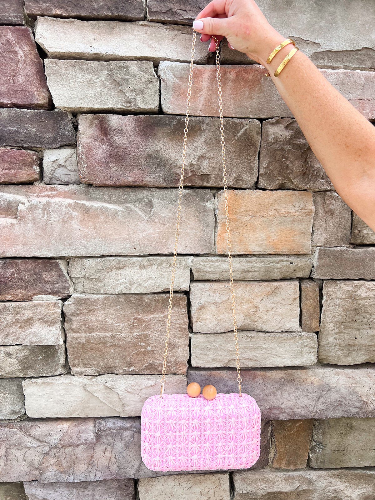 Peony Woven Bamboo Frame Mini Bag - The Pink Pineapple 850