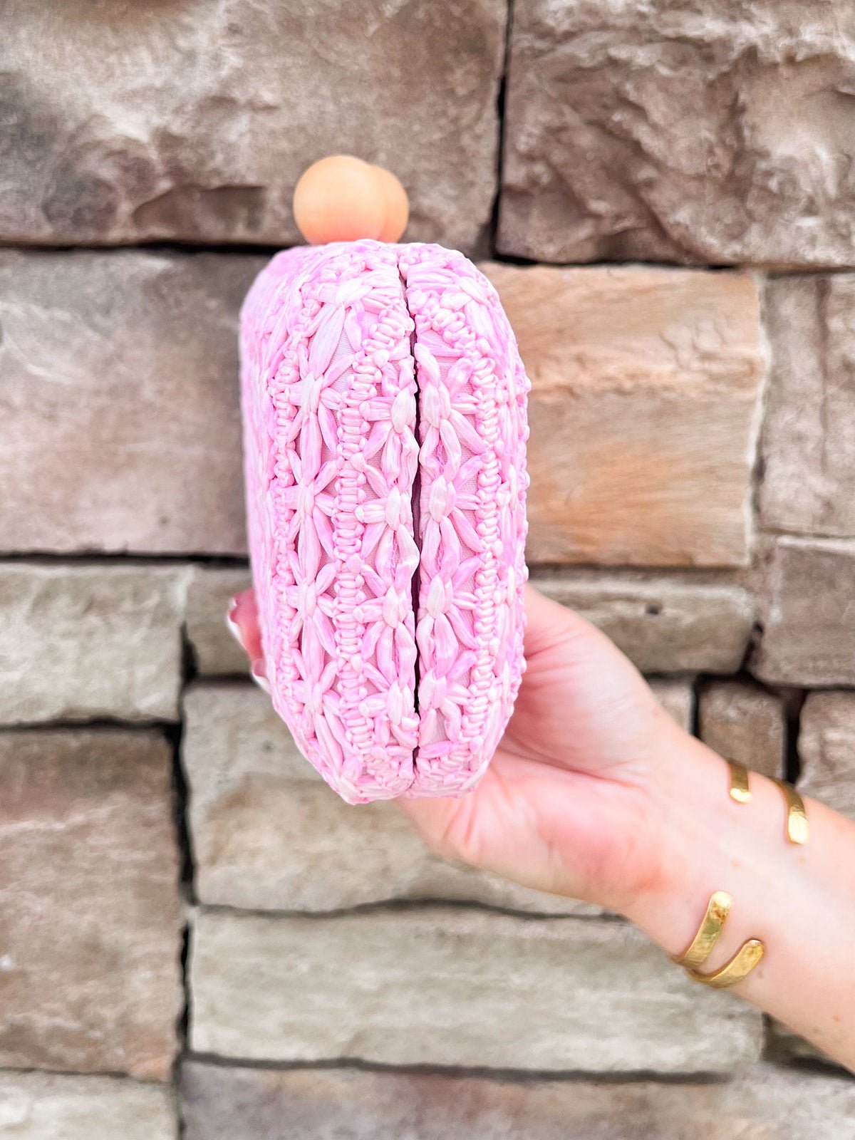 Peony Woven Bamboo Frame Mini Bag - The Pink Pineapple 850