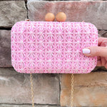 Peony Woven Bamboo Frame Mini Bag - The Pink Pineapple 850