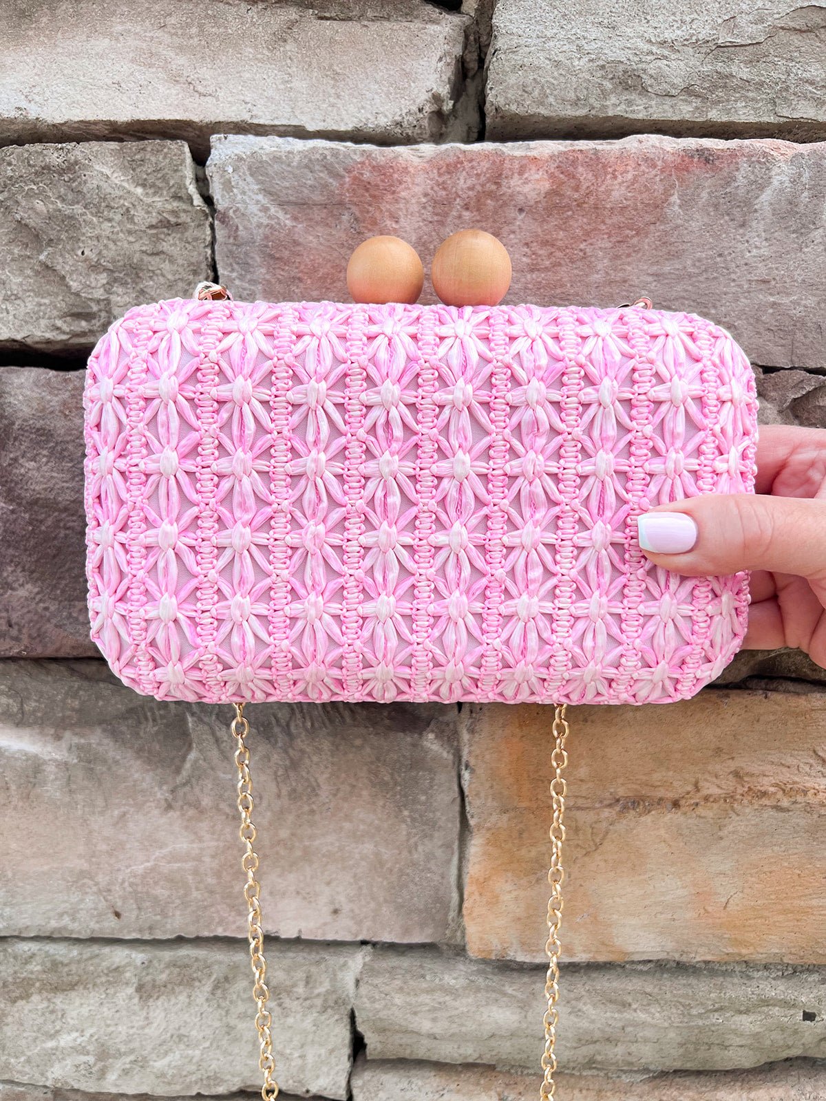 Peony Woven Bamboo Frame Mini Bag - The Pink Pineapple 850