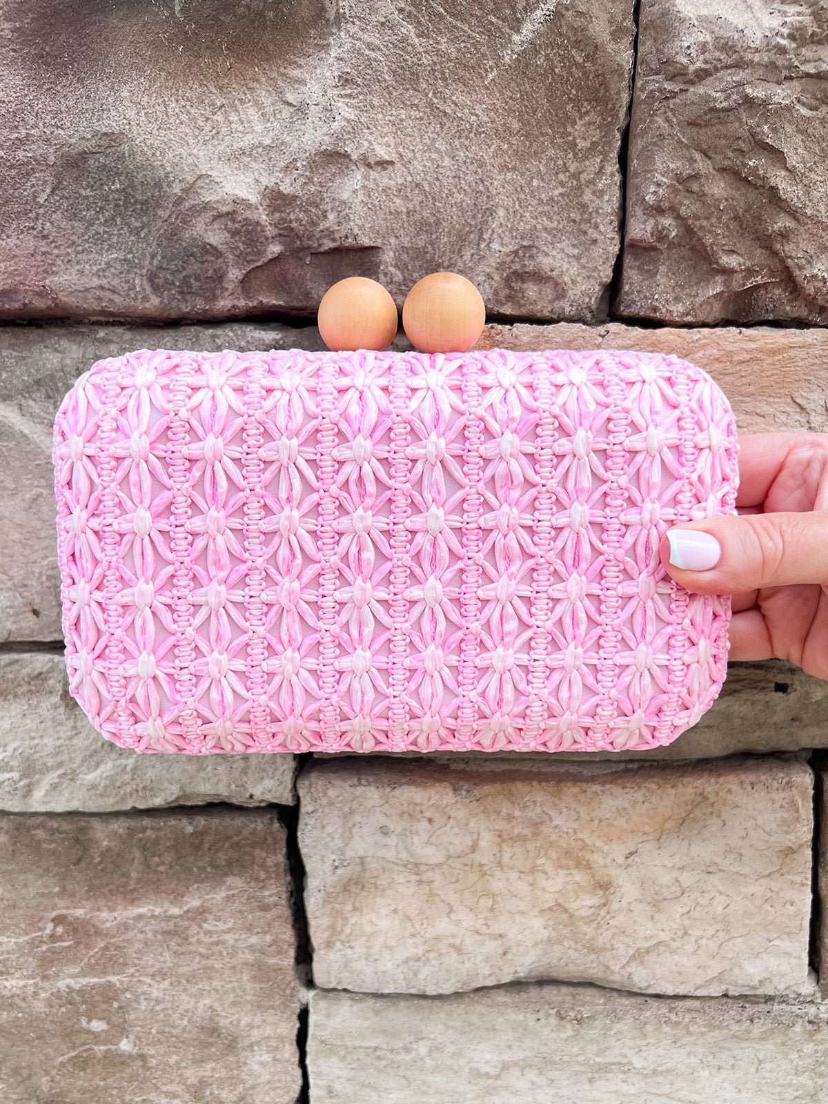 Peony Woven Bamboo Frame Mini Bag - The Pink Pineapple 850