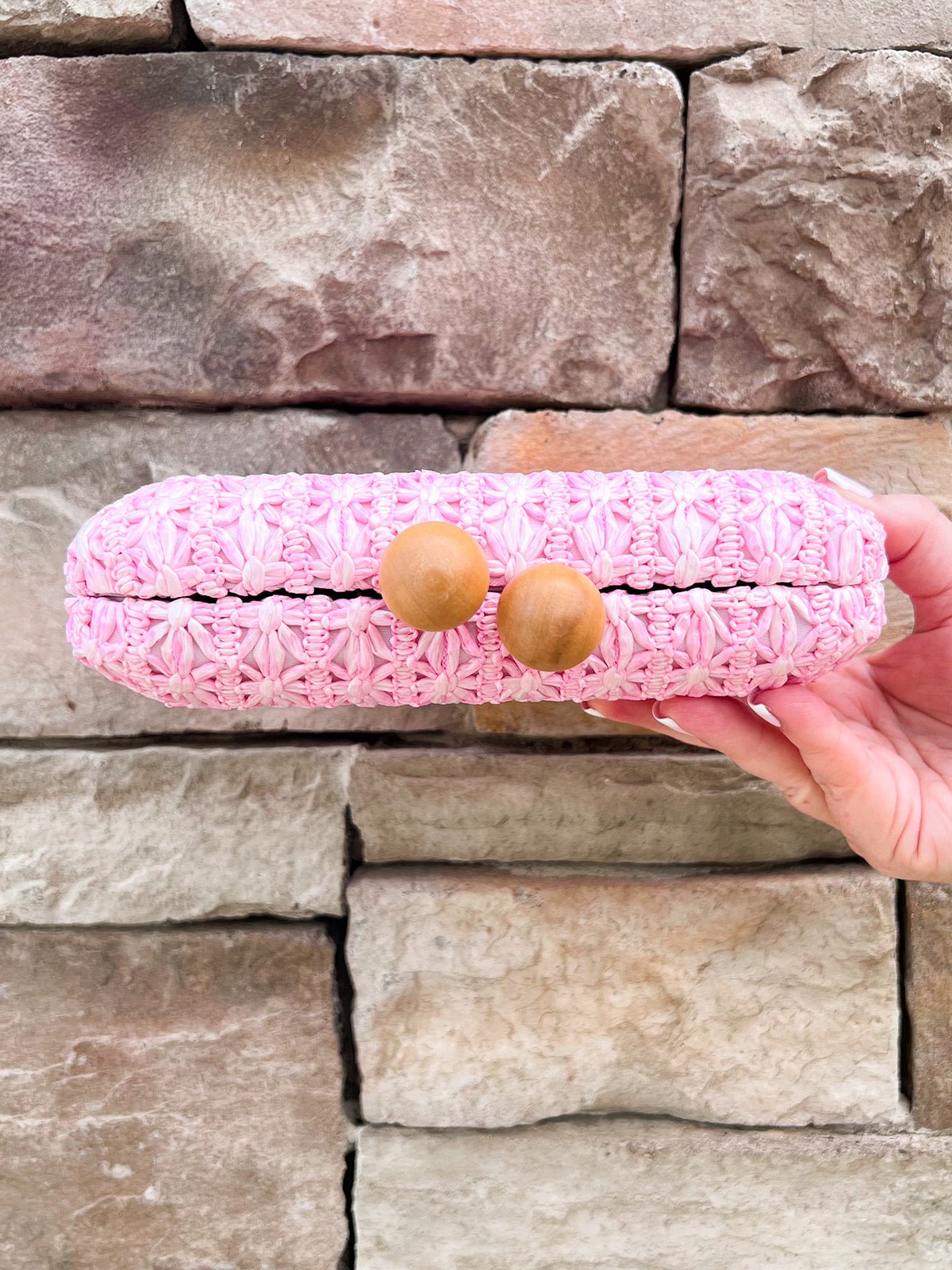 Peony Woven Bamboo Frame Mini Bag - The Pink Pineapple 850