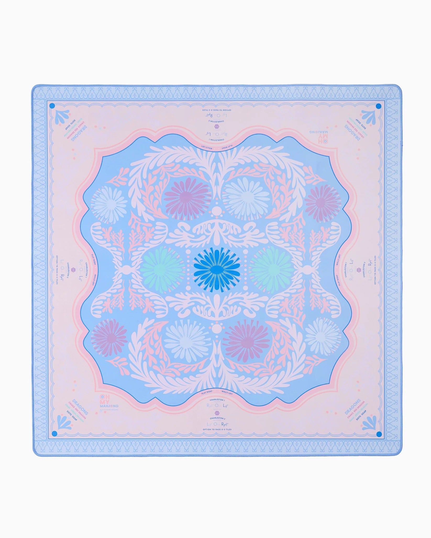 Peri-Twinkle Mahjong Mat with pastel pink, blue, and purple colors and abstract center design