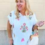 Petal Edge Frayed Sleeve Blouse - The Pink Pineapple 850