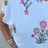 Petal Edge Frayed Sleeve Blouse - The Pink Pineapple 850