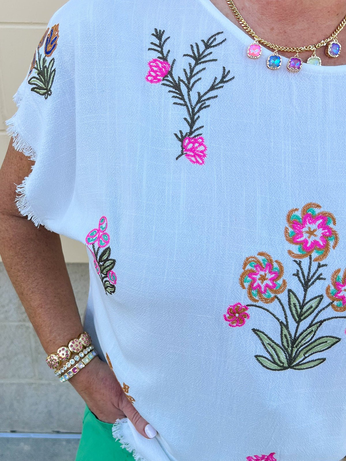 Petal Edge Frayed Sleeve Blouse - The Pink Pineapple 850