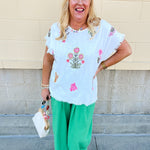 Petal Edge Frayed Sleeve Blouse - The Pink Pineapple 850