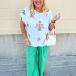 Petal Edge Frayed Sleeve Blouse - The Pink Pineapple 850