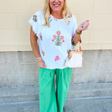 Petal Edge Frayed Sleeve Blouse - The Pink Pineapple 850