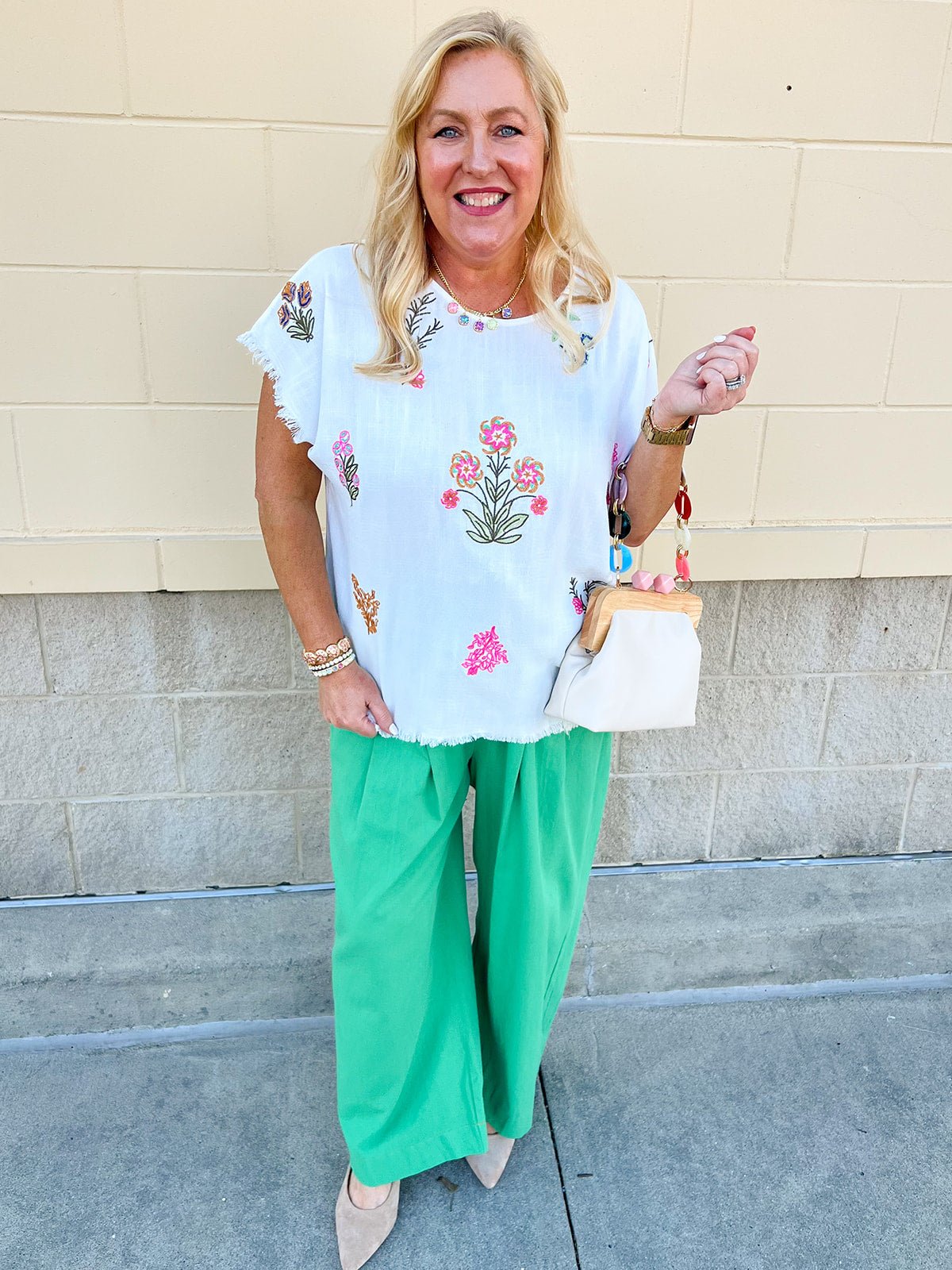 Petal Edge Frayed Sleeve Blouse - The Pink Pineapple 850