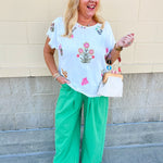 Petal Edge Frayed Sleeve Blouse - The Pink Pineapple 850