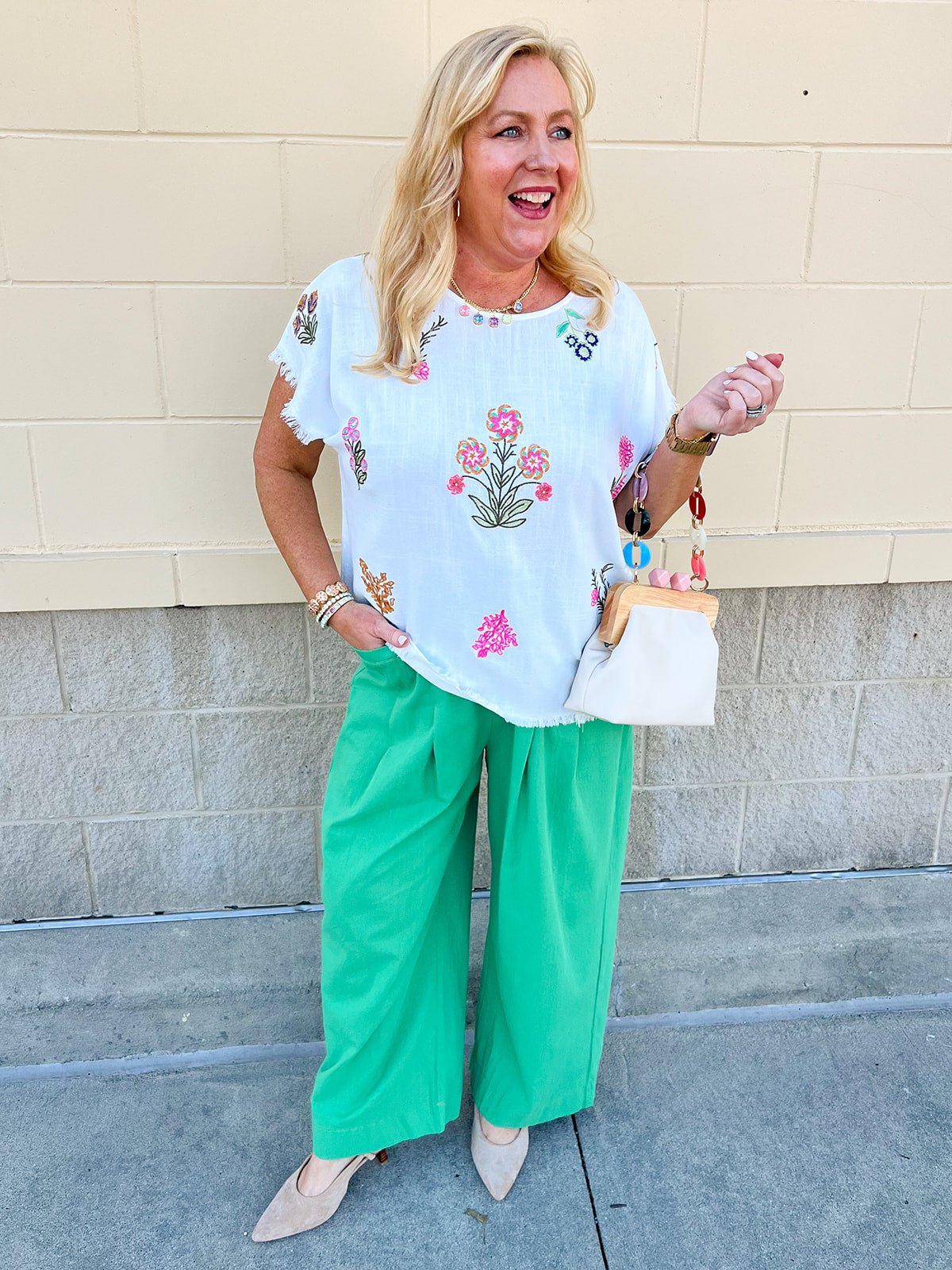 Petal Edge Frayed Sleeve Blouse - The Pink Pineapple 850