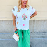 Petal Edge Frayed Sleeve Blouse - The Pink Pineapple 850