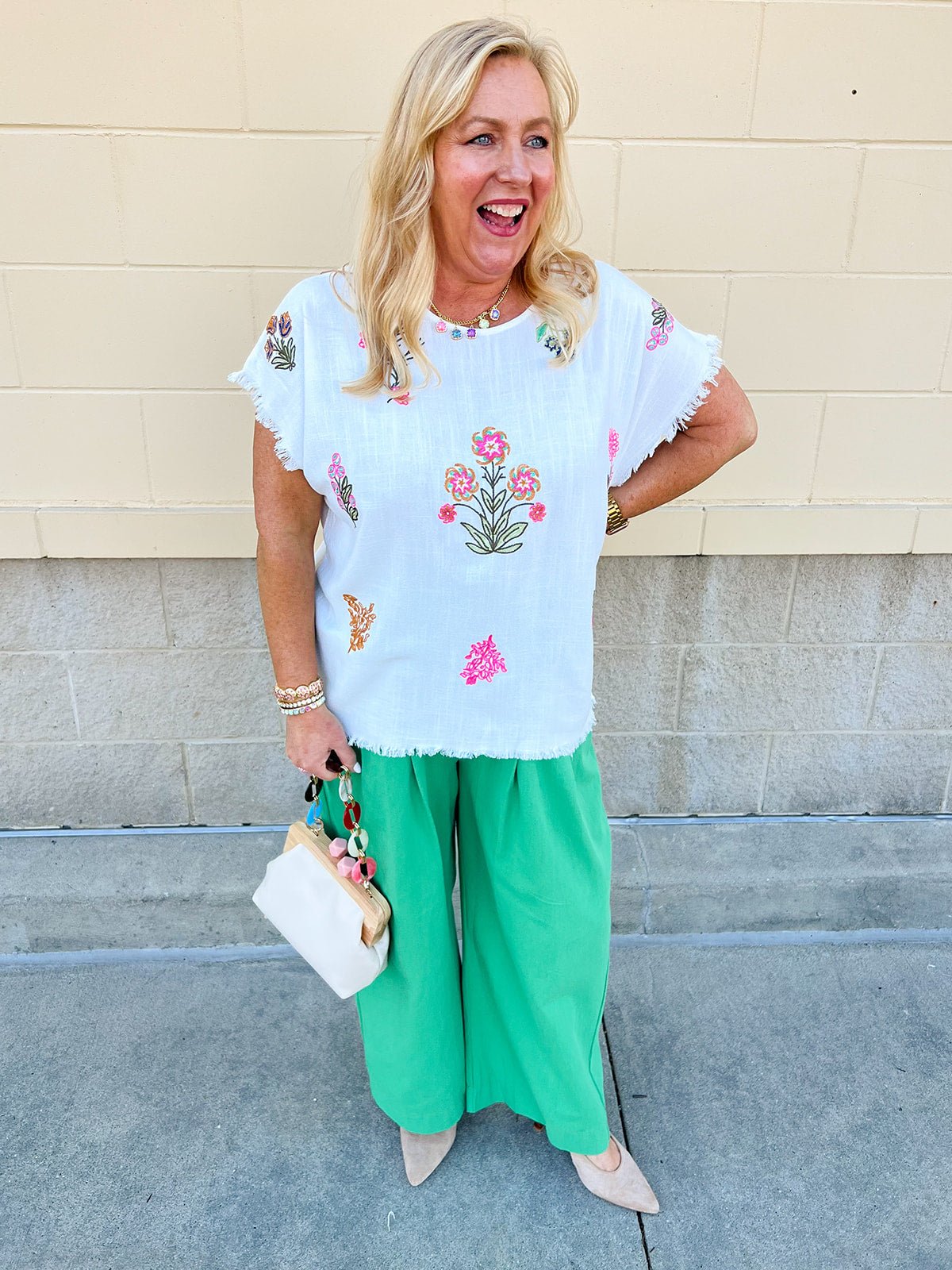 Petal Edge Frayed Sleeve Blouse - The Pink Pineapple 850