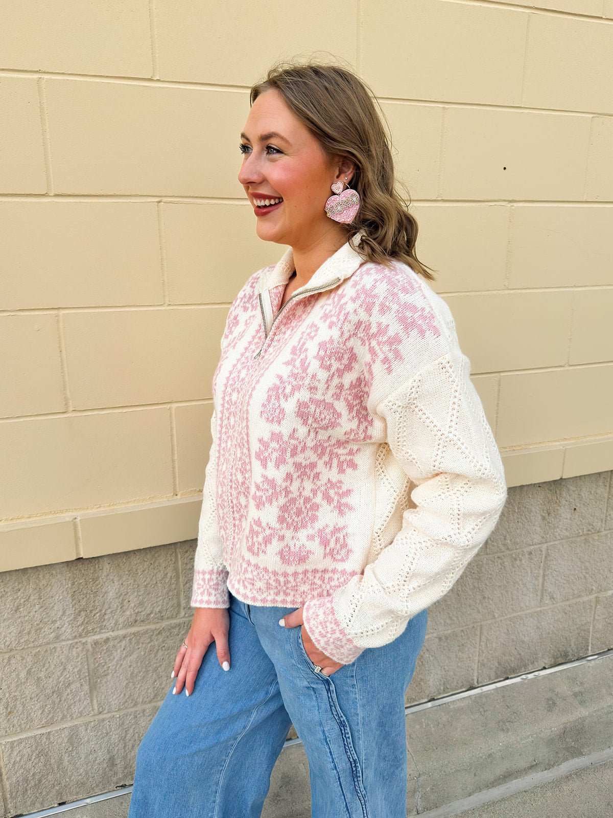 Petal Glow Zip - Up Sweater - The Pink Pineapple 850