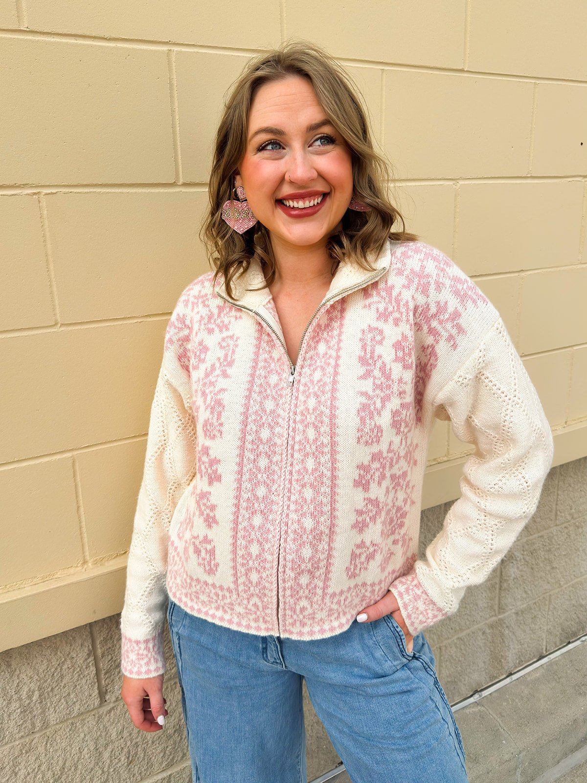 Petal Glow Zip - Up Sweater - The Pink Pineapple 850