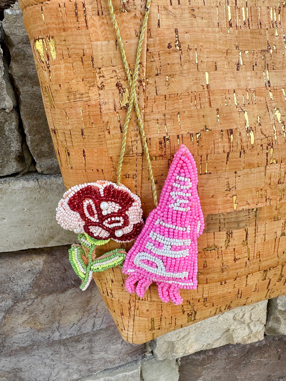 Phi Mu Beaded Bag Charm - The Pink Pineapple 850