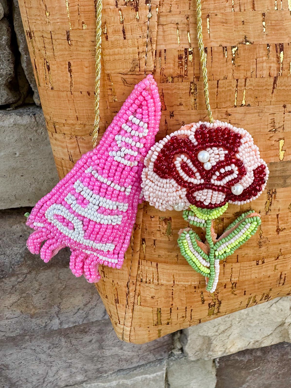 Phi Mu Beaded Bag Charm - The Pink Pineapple 850