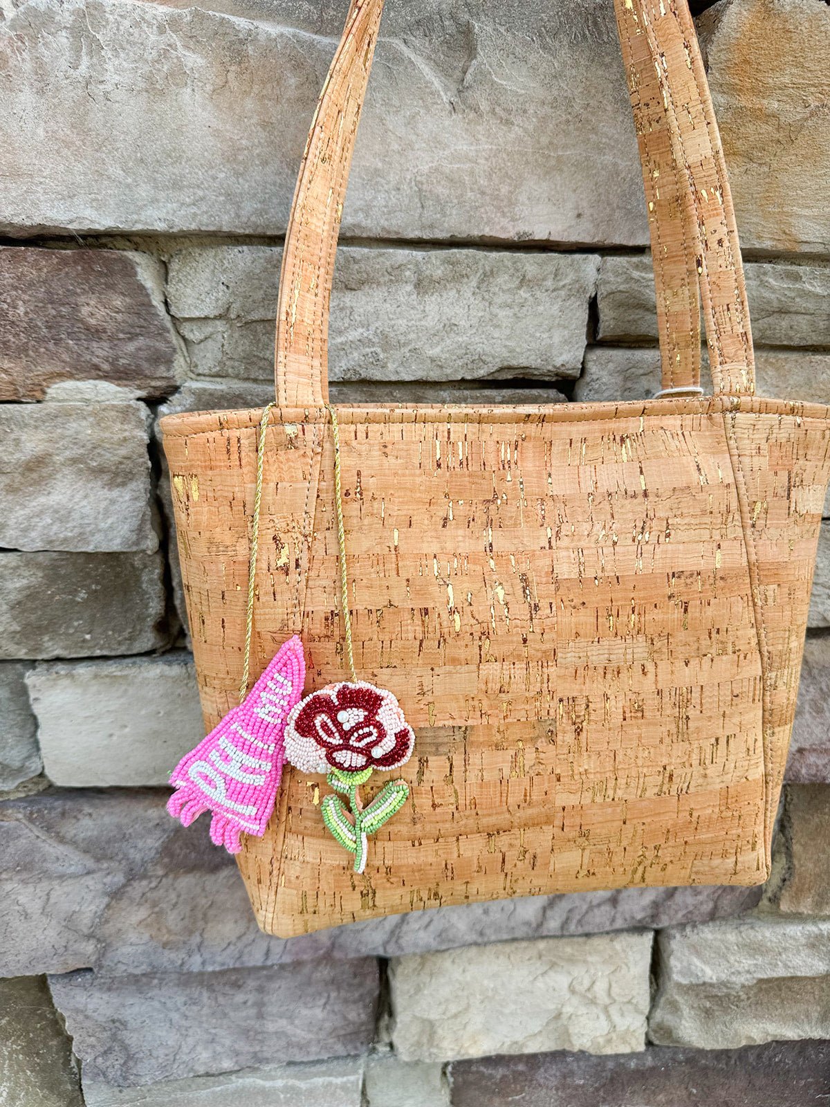 Phi Mu Beaded Bag Charm - The Pink Pineapple 850