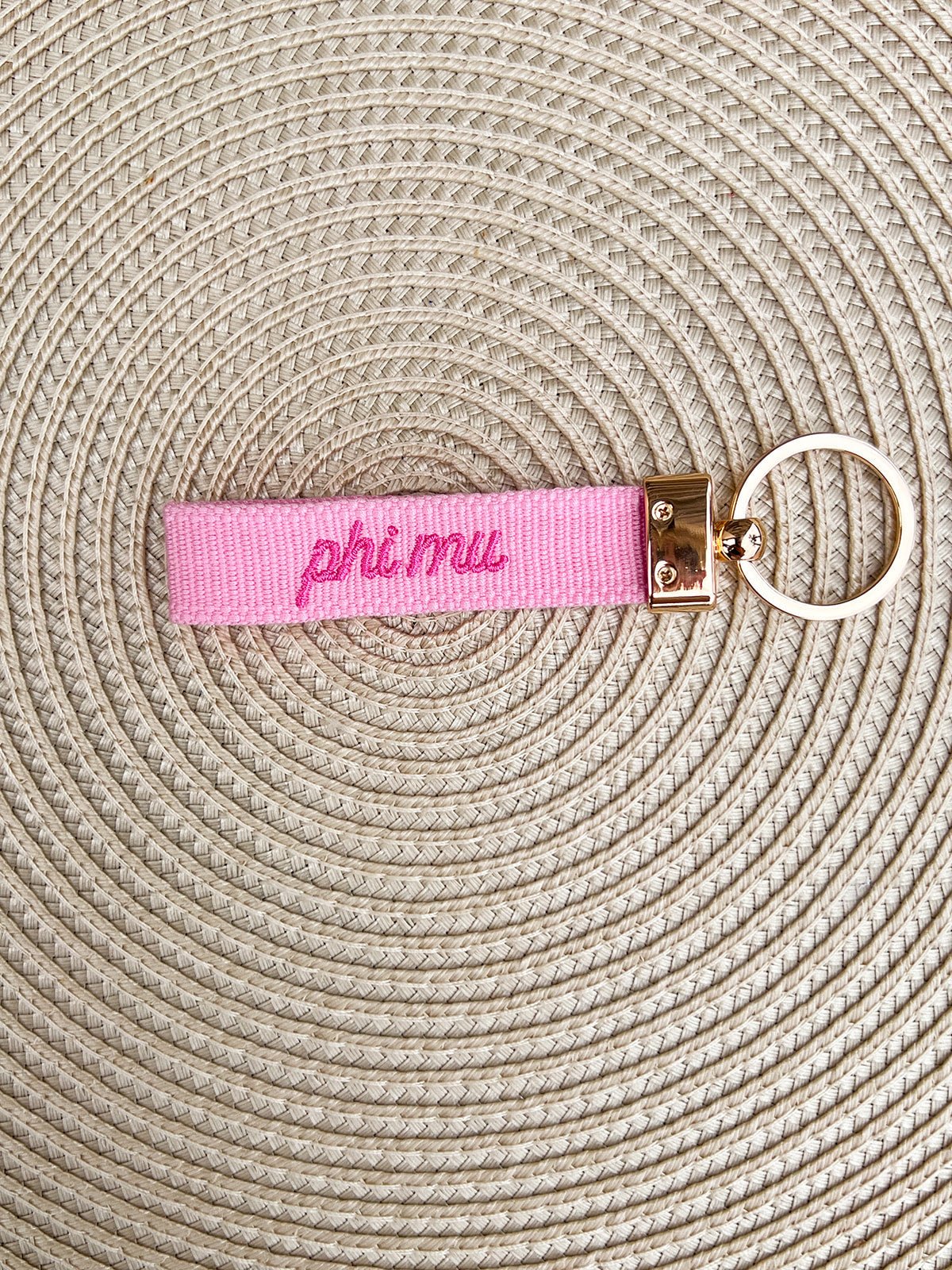 Phi Mu Embroidered Keychain - The Pink Pineapple 850