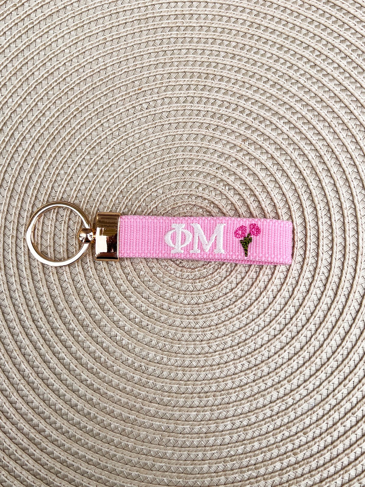 Phi Mu Embroidered Keychain - The Pink Pineapple 850