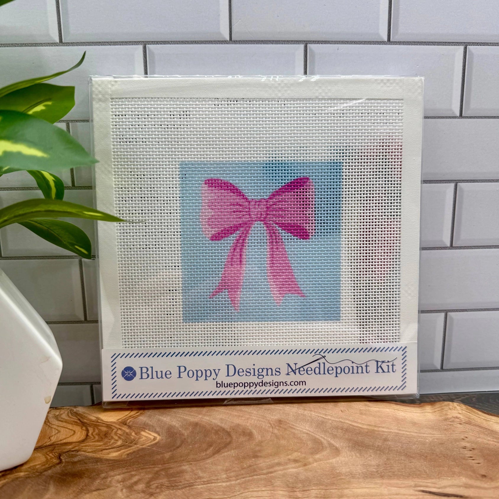 Pink & Blue Bow Needlepoint Kit - The Pink Pineapple 850