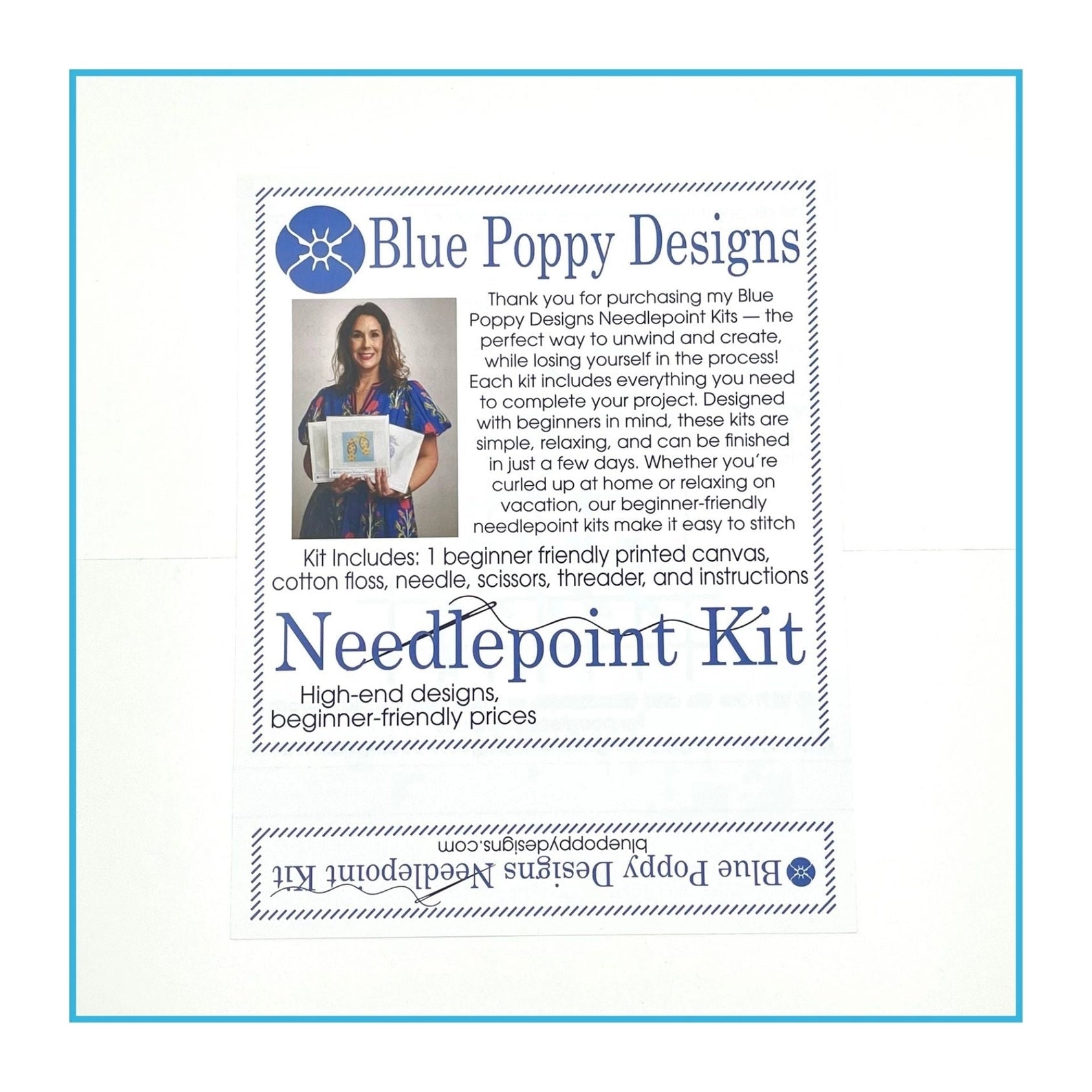 Pink & Blue Bow Needlepoint Kit - The Pink Pineapple 850