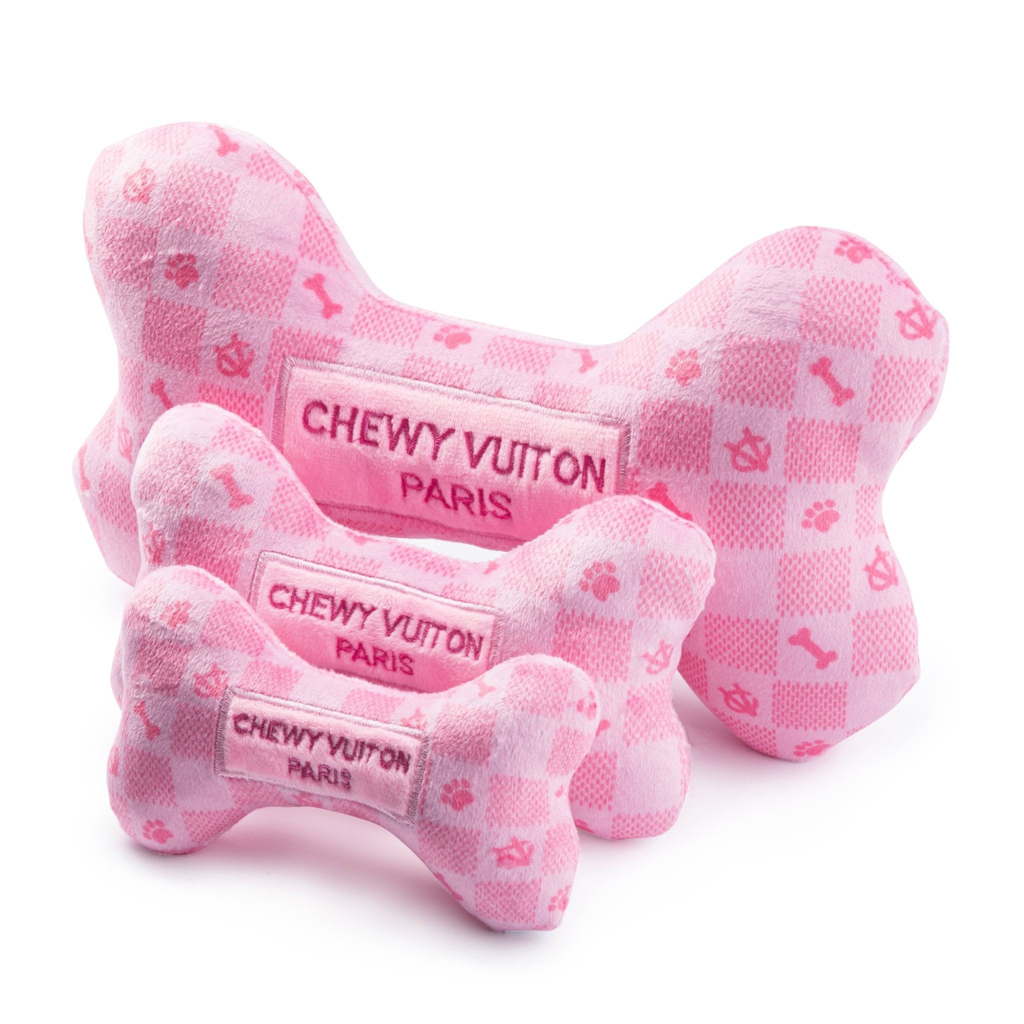 Pink Checker Chewy Vuiton Bone Dog Toy - The Pink Pineapple 850