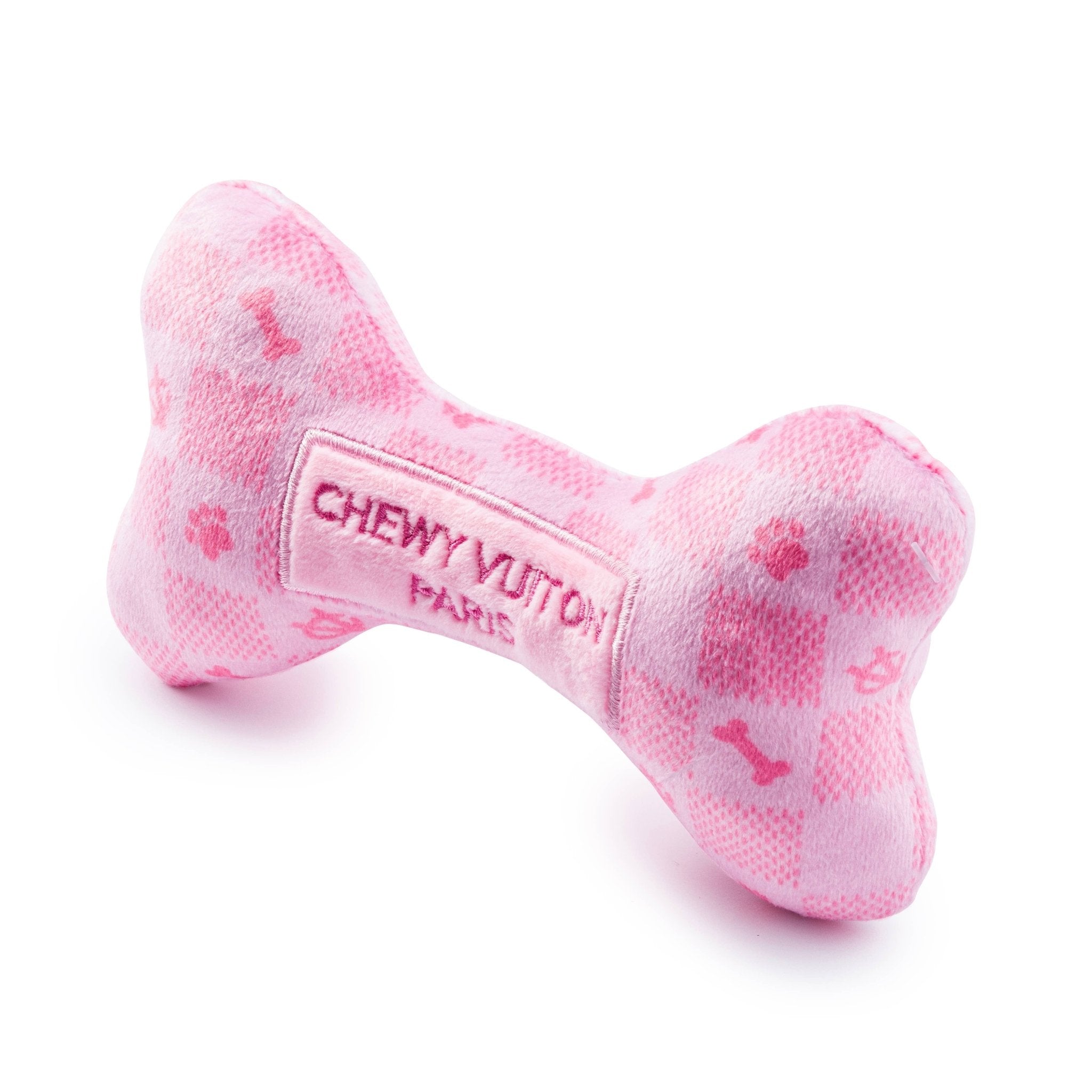 Pink Checker Chewy Vuiton Bone Dog Toy - The Pink Pineapple 850