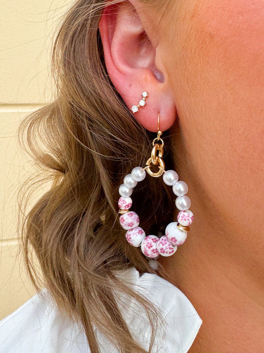 Pink Delft Garden Hoop Earrings - The Pink Pineapple 850