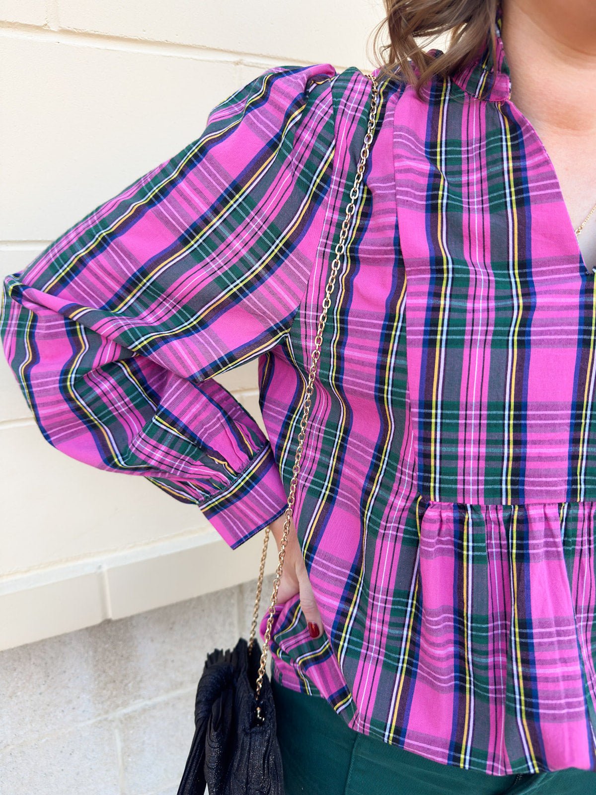 Pink Tartan Ruffle Collar Babydoll Top - The Pink Pineapple 850