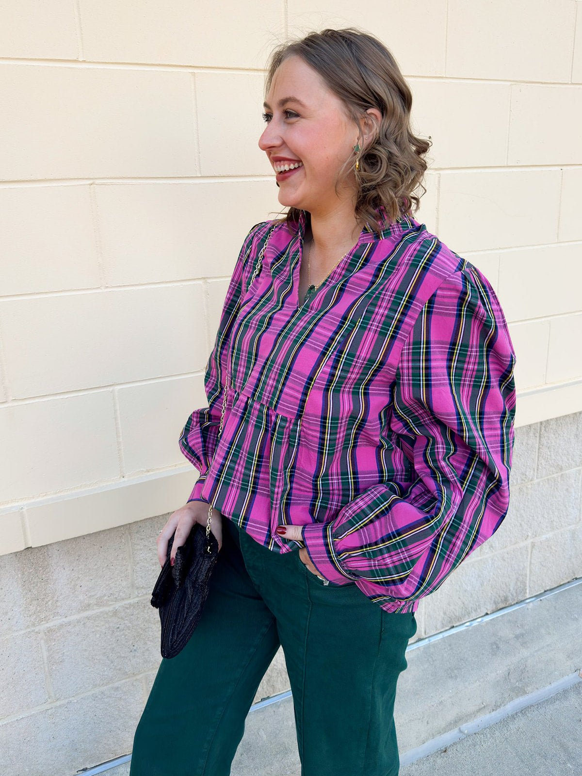 Pink Tartan Ruffle Collar Babydoll Top - The Pink Pineapple 850