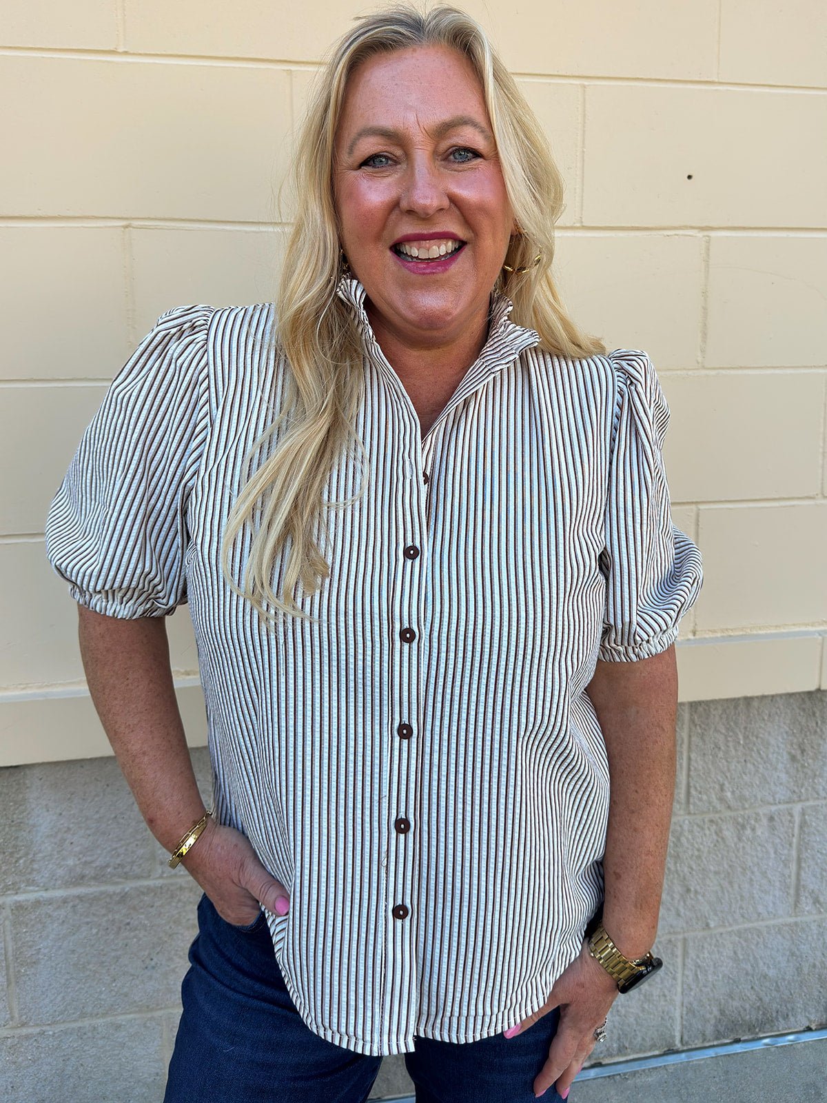 Pinstripe Charm Blouse - The Pink Pineapple 850
