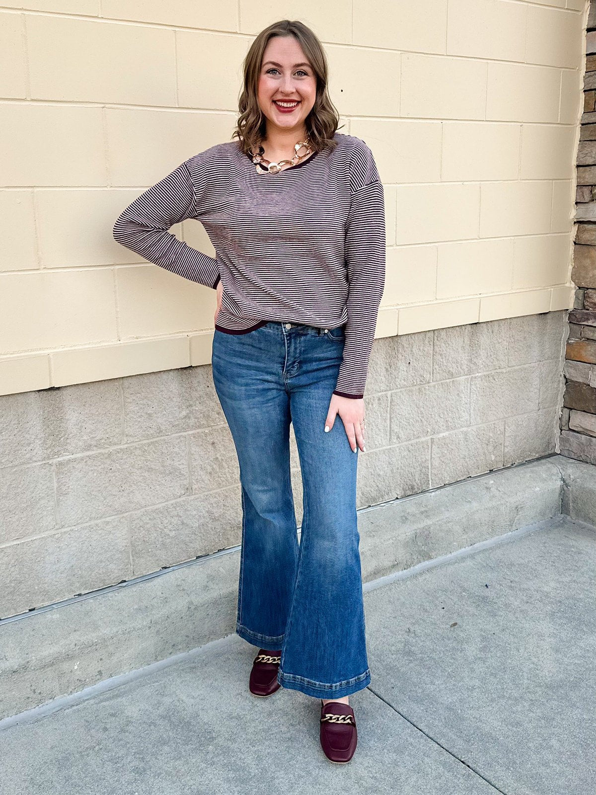 Plum Whisper Pinstriped Waffle Sweater - The Pink Pineapple 850