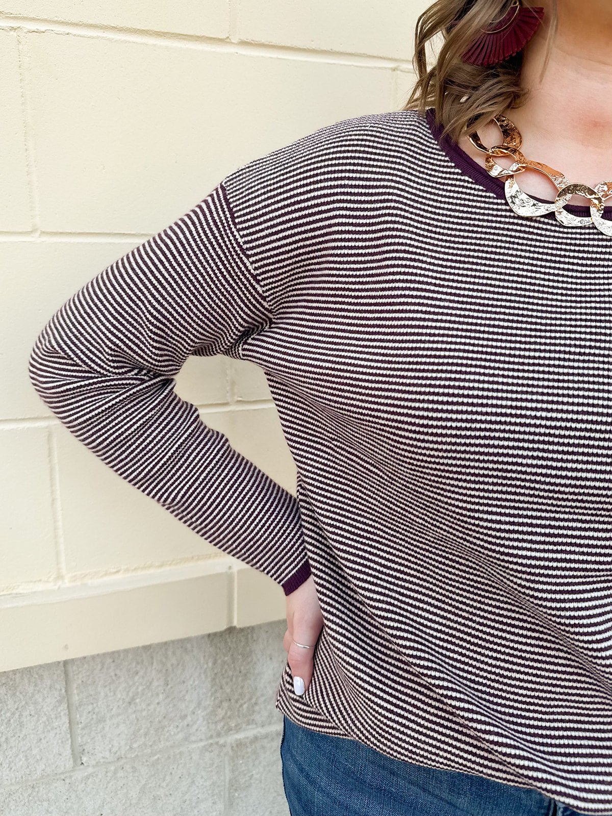 Plum Whisper Pinstriped Waffle Sweater - The Pink Pineapple 850