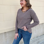 Plum Whisper Pinstriped Waffle Sweater - The Pink Pineapple 850