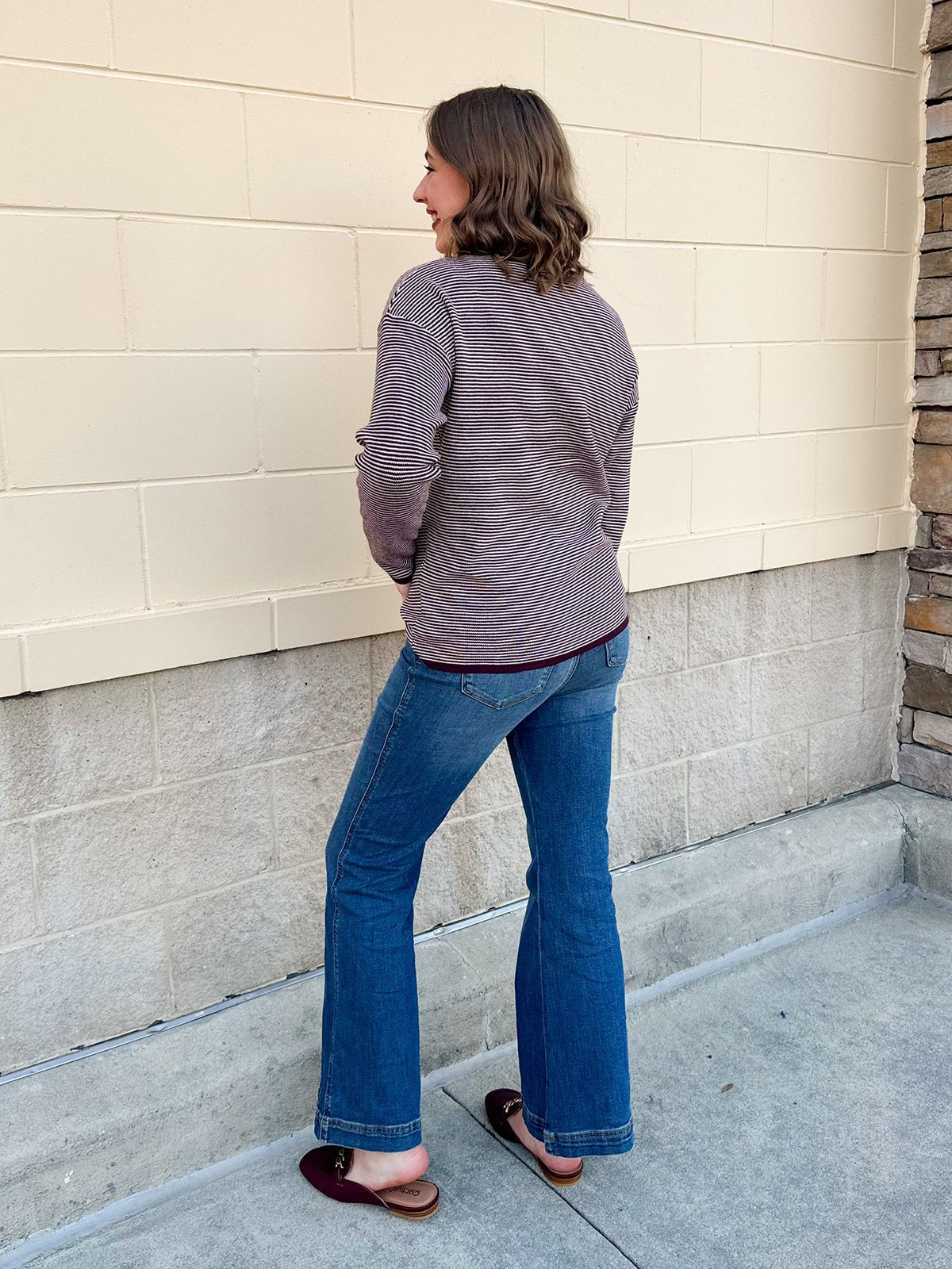 Plum Whisper Pinstriped Waffle Sweater - The Pink Pineapple 850