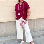 Polished Center Seam Woven Top in Garnet - The Pink Pineapple 850