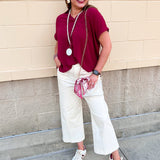 Polished Center Seam Woven Top in Garnet - The Pink Pineapple 850