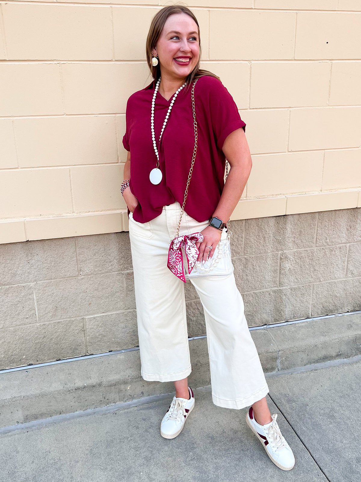 Polished Center Seam Woven Top in Garnet - The Pink Pineapple 850