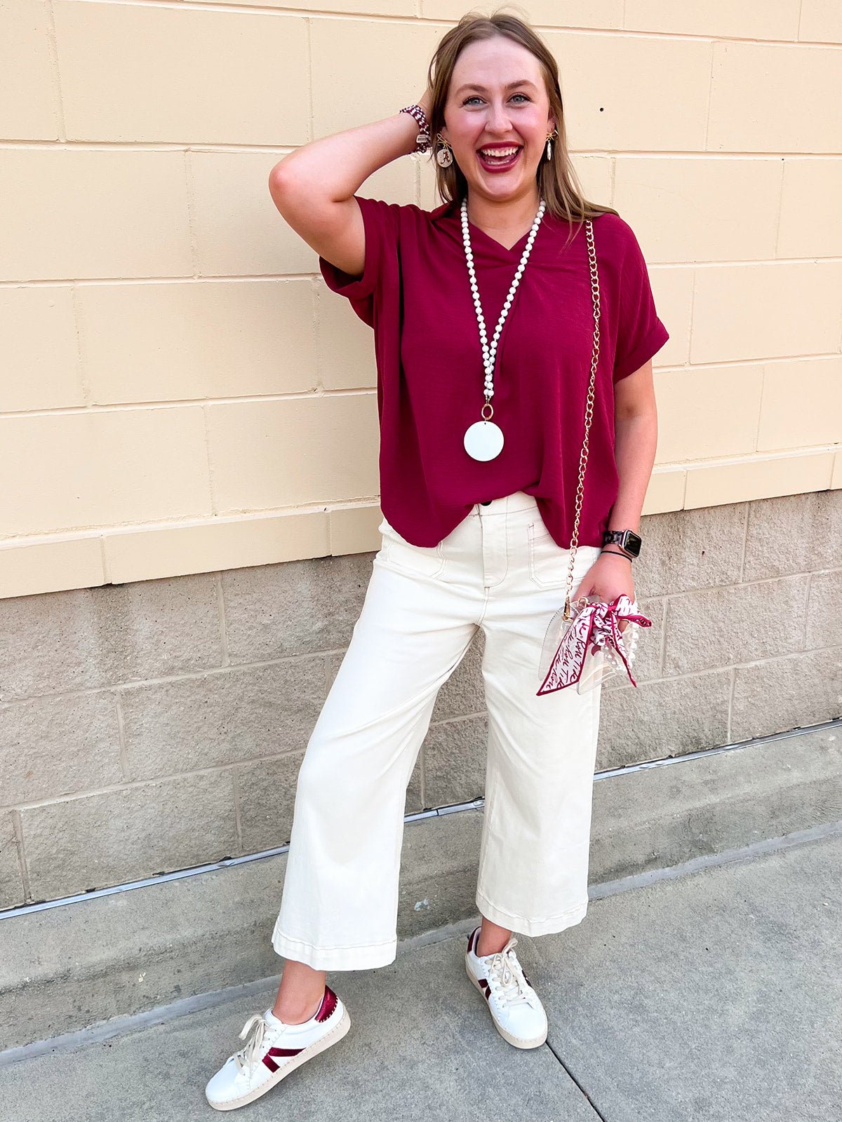 Polished Center Seam Woven Top in Garnet - The Pink Pineapple 850
