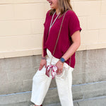 Polished Center Seam Woven Top in Garnet - The Pink Pineapple 850