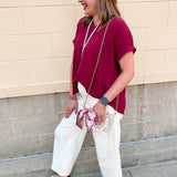 Polished Center Seam Woven Top in Garnet - The Pink Pineapple 850
