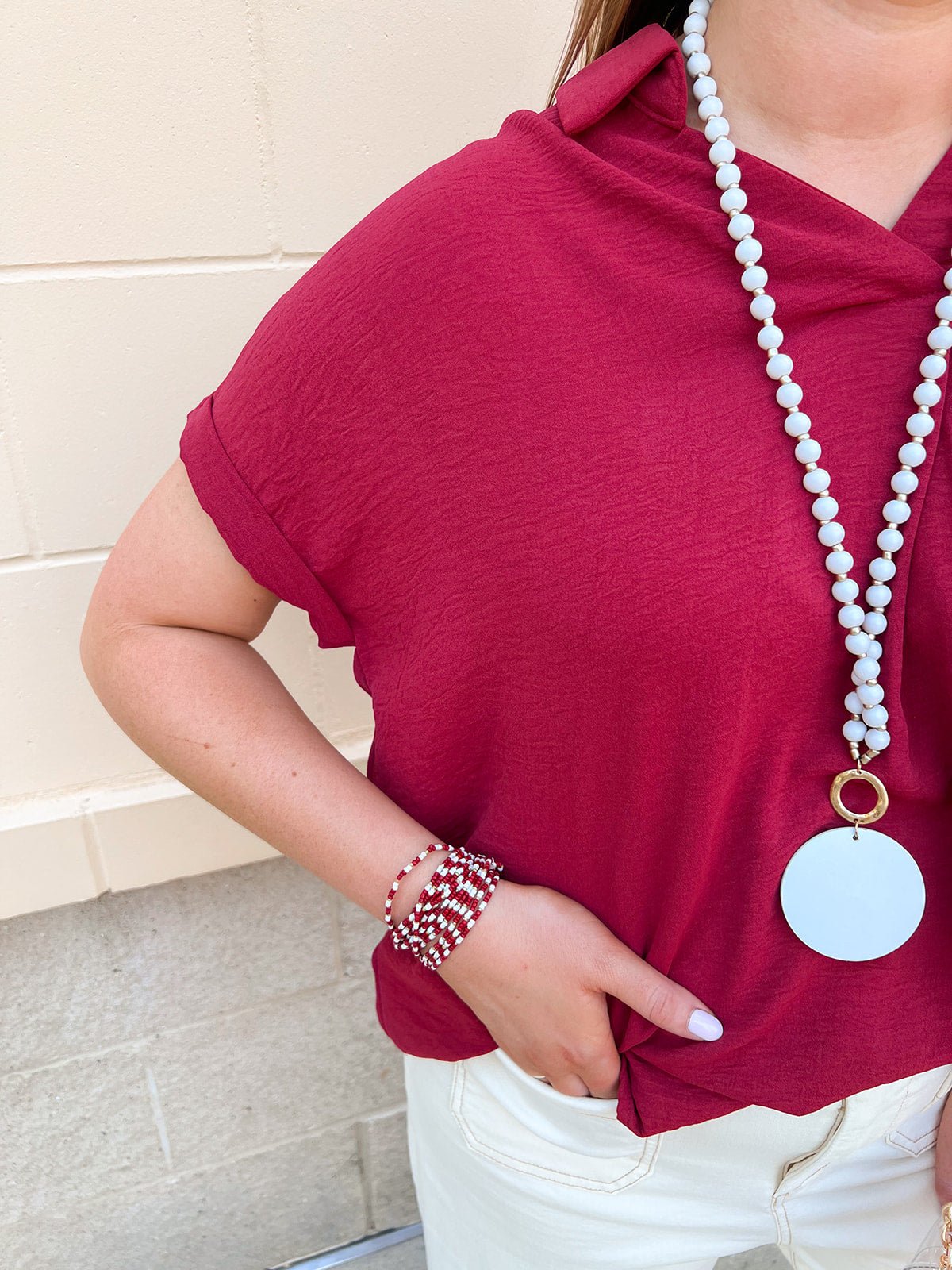 Polished Center Seam Woven Top in Garnet - The Pink Pineapple 850